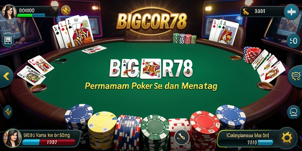 Screenshot game BIGCOR78 menampilkan suasana bermain poker yang intens.