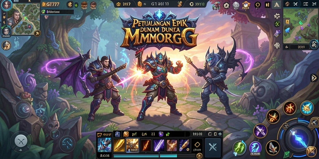 Screenshot gameplay GT777 menunjukkan pertempuran epik di dunia MMORPG.