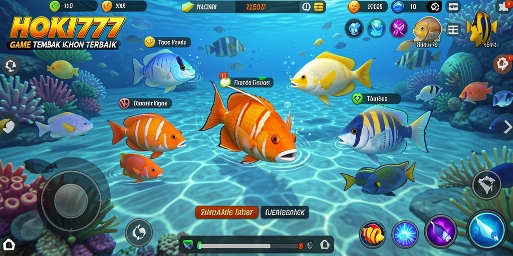 Screenshot HOKI777 menampilkan gameplay seru saat pemain menembak ikan.