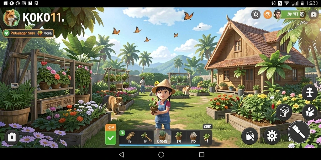 Tangkap layar KOKO11 yang menampilkan aktivitas berkebun yang seru.