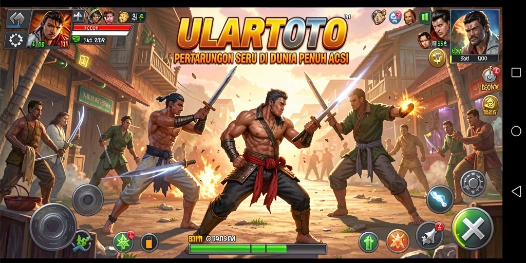 Tangkapan layar gameplay ULARTOTO menampilkan pertarungan seru dan karakter dinamis.